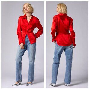 Equipment Bailey Long Sleeve Silk Shirt in Fiery Red